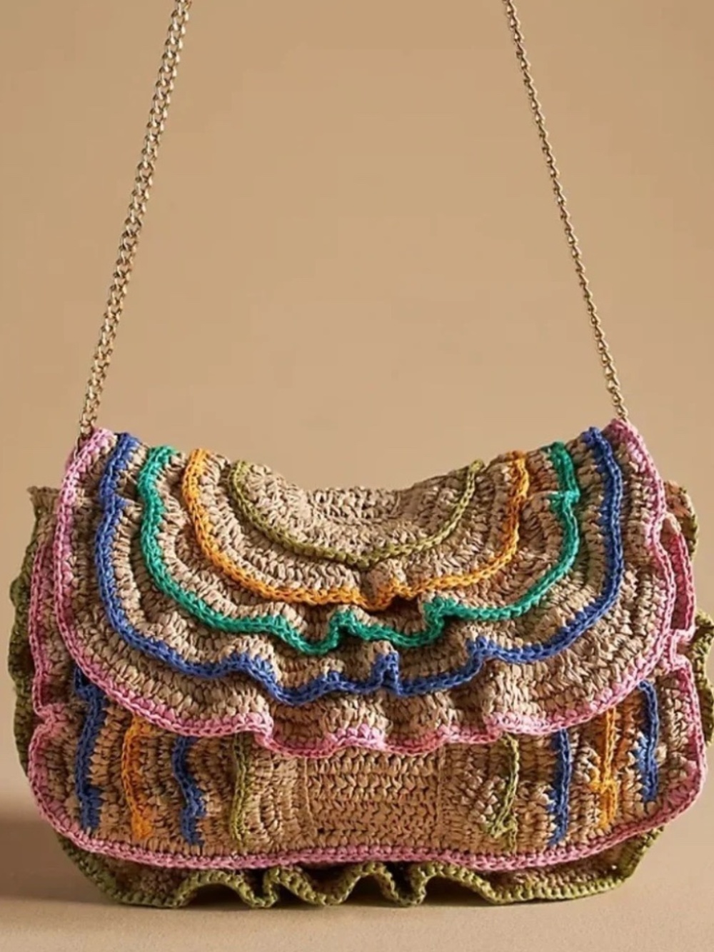 Anthropologie Maeve Raffia Ruffle Clutch Bag
